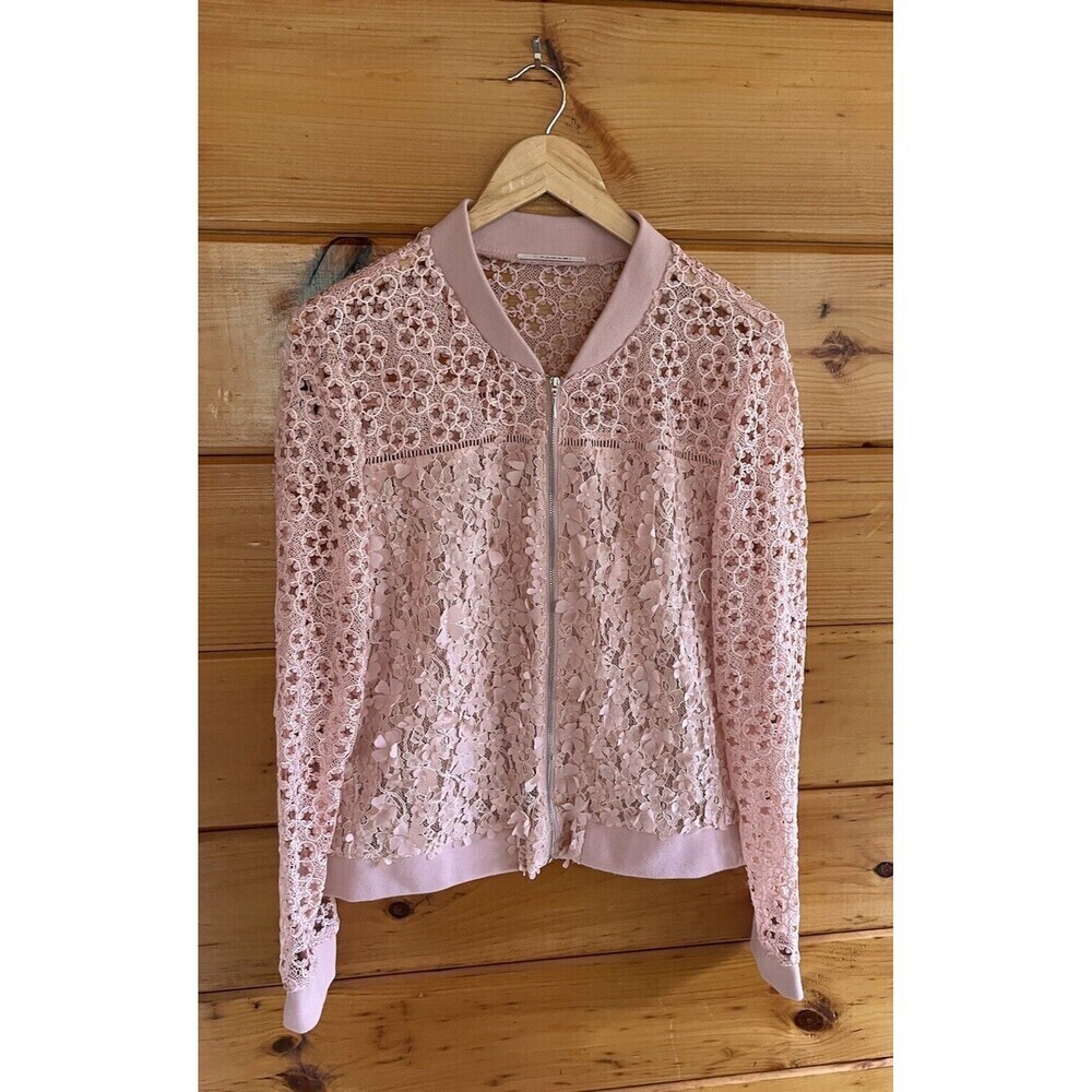 ART TO WEAR Limited Edit. $498+Tahari FATIMA Pink Floral-lace Bomber Jacket XL
